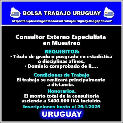 Consultor Externo Especialista en Muestreo Consultor Externo Especialista en Muestreo