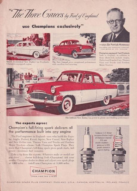 Ford Consul, Zephyr y Zodiac de 1956 con bujías Champion Ford Consul, Zephyr y Zodiac de 1956 con bujías Champion