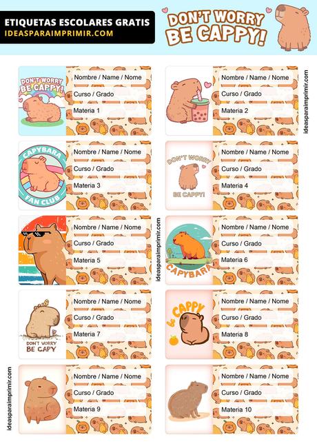 [+10] Etiquetas escolares de CAPIBARA GRATIS para editar e imprimir!