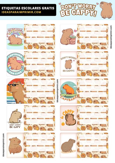 [+10] Etiquetas escolares de CAPIBARA GRATIS para editar e imprimir!