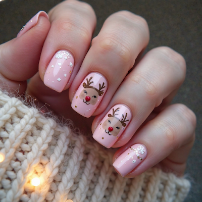 Uñas Rosas Decoradas para Navidad: Elegancia y Dulzura Festiva