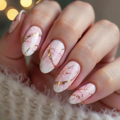 Uñas Rosas Decoradas para Navidad: Elegancia y Dulzura Festiva