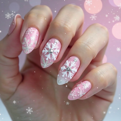 Uñas Rosas Decoradas para Navidad: Elegancia y Dulzura Festiva