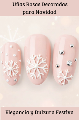 Uñas Rosas Decoradas para Navidad: Elegancia y Dulzura Festiva