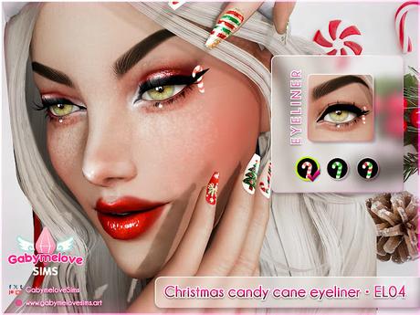 Sims 4 CC | Makeup: Christmas candy cane eyeliner • EL04 | Gabymelove Sims | download, descargar, gratis, free, DD, direct, curseforge, mod, mods, sim file share, custom, content, contenido, personalizado, maquillaje, make up, make-up, xmas, xmass, caramelo, bastón, bastones, navidad, navideño, eye, liner, delineador, delineado, free, gratis