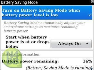 Modo de ahorro de batería en Blackberry OS 7.1