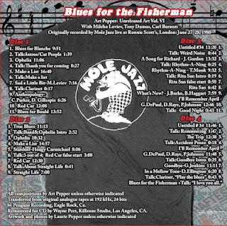 ART PEPPER: Art Pepper-Unreleased Art Vol. VI-Blues for the Fisherman (Ronnie Scott's 1980)