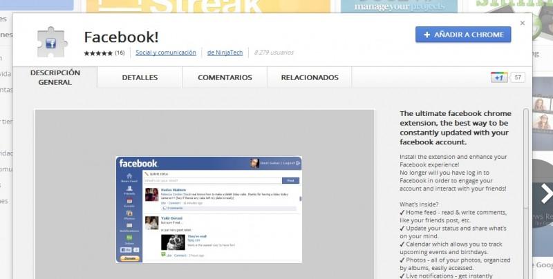 Nueva extension para acceder a Facebook desde Chrome
