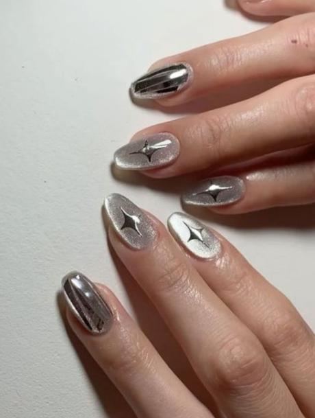 Nail art uñas glitter estrellas perlas doradas ideas paso a paso holograficas