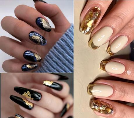 Nail art uñas glitter estrellas perlas significado año nuevo dorado plateado rojo, verde estrellas doradas ideas paso a paso holograficas