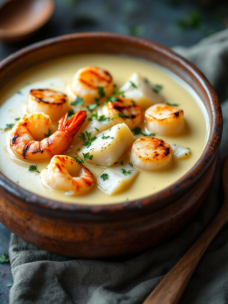 VICHYSSOISE DE MERLUZA CON LANGOSTINOS