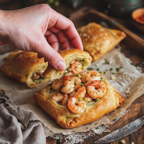 HOJALDRE DE BECHAMEL DE PUERRO CON LANGOSTINOS HOJALDRE DE BECHAMEL DE PUERRO CON LANGOSTINOS