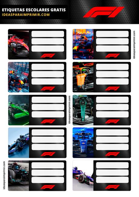 [+10] Etiquetas escolares de FÃRMULA 1 GRATIS para editar e imprimir!