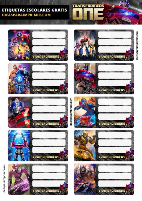 [+10] Etiquetas escolares de TRANSFORMERS GRATIS para editar e imprimir!