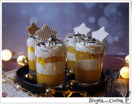 Vasitos de piña y mango con crema de mascarpone