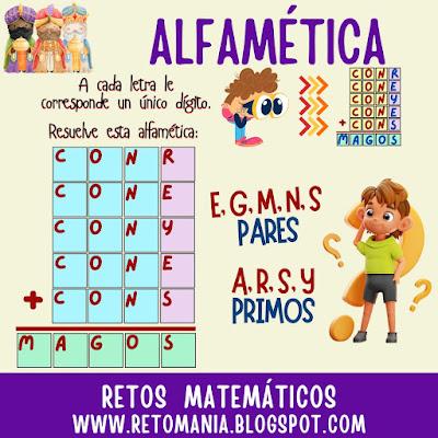ALFAMÉTICA Reyes Magos, Día de los Reyes Magos, MateNavidad, Matemática y Navidad, Desafío matemático, Problema matemático, Reto matemático, Retos virales, Retos visuales, Retos mentales, Gimnasia matemática, Gimnasia cerebral, Criptoaritmética, CriptoSuma, Criptograma, Alfamética, Alfametika, Alfametik, Suma de Palabras, Juego de Palabras