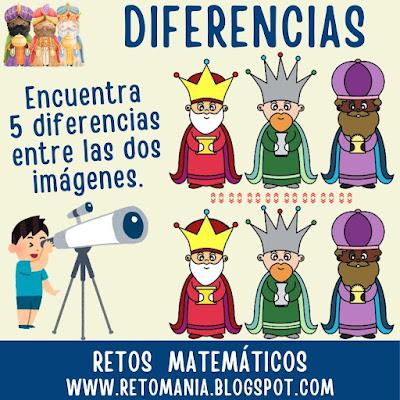 DIFERENCIAS Reyes Magos, Día de los Reyes Magos, MateNavidad, Matemática y Navidad, Desafío matemático, Problema matemático, Reto matemático, Retos virales, Retos visuales, Retos mentales, Gimnasia matemática, Gimnasia cerebral, Diferencias