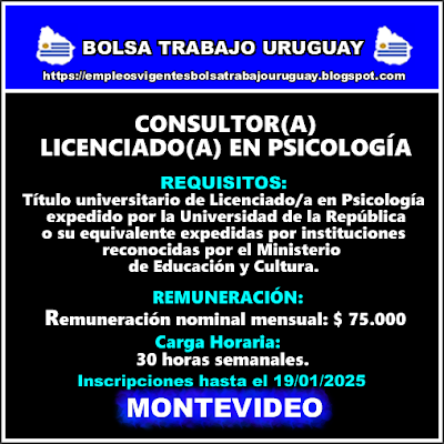 CONSULTOR LICENCIADO-A EN PSICOLOGÍA CONSULTOR LICENCIADO-A EN PSICOLOGÍA