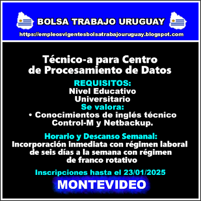 Técnico-a para Centro de Procesamiento de Datos