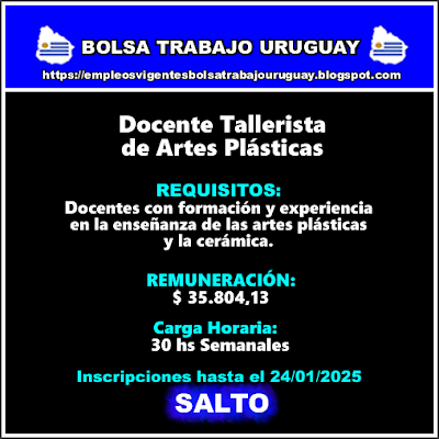 Docente Tallerista de Artes Plásticas  y Docente Tallerista de Cerámica