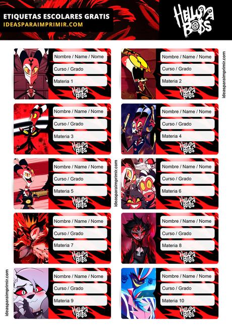 [+10] Etiquetas escolares de HELLUVA BOSS GRATIS para editar e imprimir!