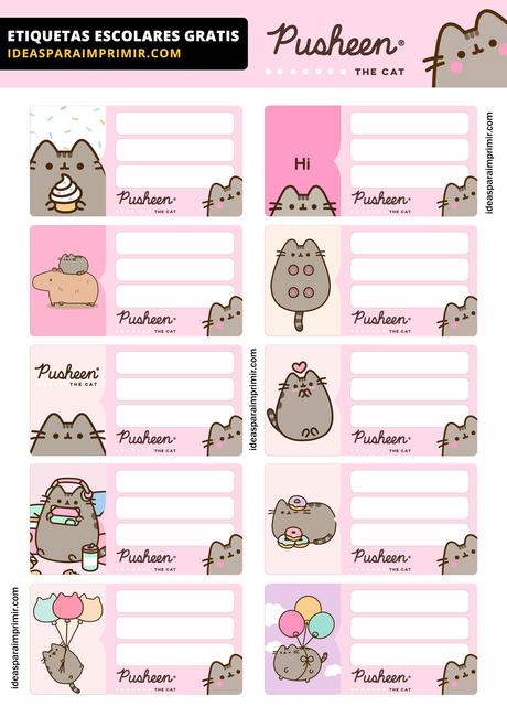 [+10] Etiquetas escolares de PUSHEEN CAT GRATIS para editar e imprimir!