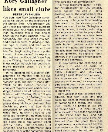 10/05/1973 A Rory Gallagher le gustan los clubes pequeños.