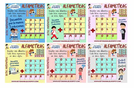 ALFAMÉTICAS DE VUELTA AL COLE Desafíos matemáticos, Retos matemáticos, Problemas matemáticos, Retos mentales, Retos visuales, Retos virales, Acertijos, Acertijos matemáticos, Acertijos visuales, Alfamética, Alfametika, Alfametik, Criptoaritmética, Criptosuma, Criptosuma, Juego de Palabras, Suma de Palabras, De Vuelta al Cole, De Regreso a Clases, Volver al Cole, Alfaméticas Escolares