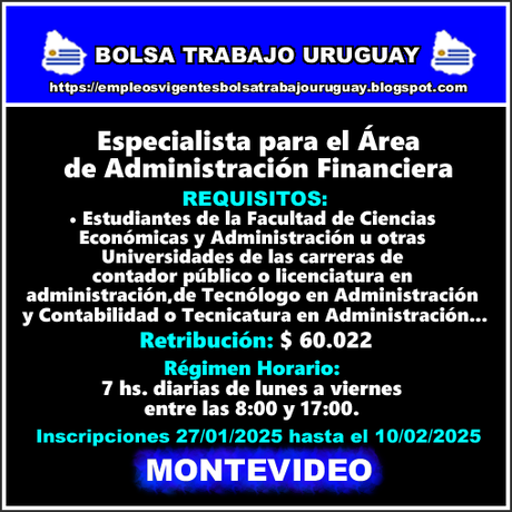 Especialista para el Área de Administración Financiera Especialista para el Área de Administración Financiera