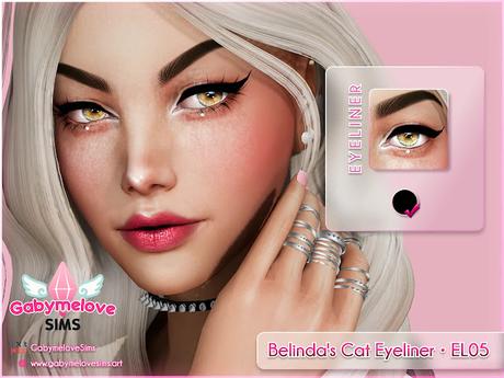 Sims 4 CC | Makeup: Belinda's Cat Eyeliner • EL05 | Gabymelove Sims | Download, descargar, DD, direct, cursrforge, simfileshare, patreon, custom content, contenido personalizado, mod, mods, make up, make-up, maquillaje, delineado, delineador, eye, eyes, ojos, black, negro, gato