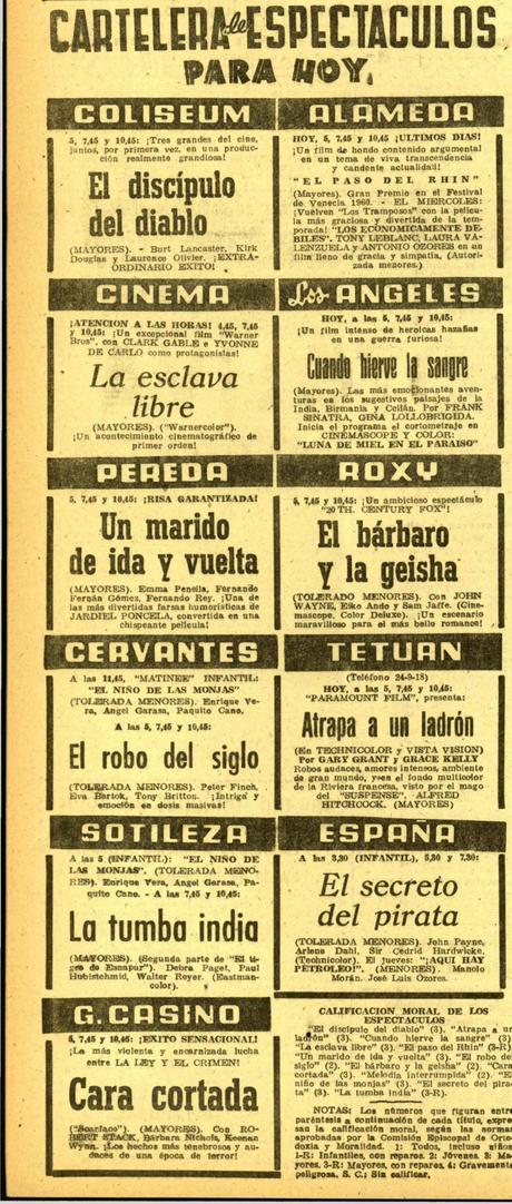 1961:cartelera de espectáculos