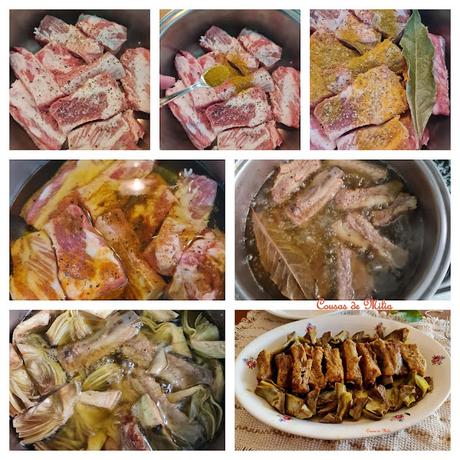 Costilla y alcachofas confitadas