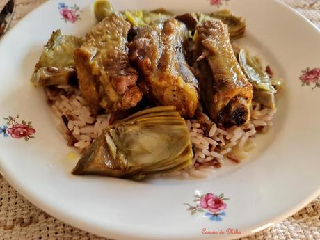 Costilla y alcachofas confitadas