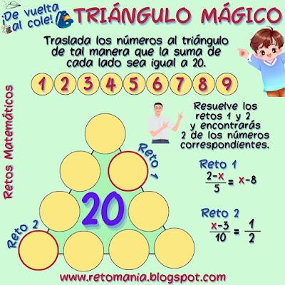 TRIÁNGULOS MÁGICOS Desafíos matemáticos, Retos matemáticos, Problemas matemáticos, Retos mentales, Retos Visuales, Retos Virales, Retos a la mente, Gimnasia matemática, Gimnasia cerebral, Triángulos mágicos, De Vuelta al Cole, De Regreso a Clases