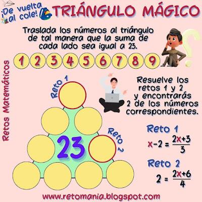 TRIÁNGULOS MÁGICOS Desafíos matemáticos, Retos matemáticos, Problemas matemáticos, Retos mentales, Retos Visuales, Retos Virales, Retos a la mente, Gimnasia matemática, Gimnasia cerebral, Triángulos mágicos, De Vuelta al Cole, De Regreso a Clases