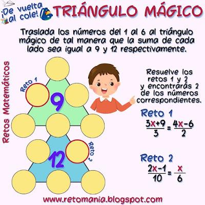TRIÁNGULOS MÁGICOS Desafíos matemáticos, Retos matemáticos, Problemas matemáticos, Retos mentales, Retos Visuales, Retos Virales, Retos a la mente, Gimnasia matemática, Gimnasia cerebral, Triángulos mágicos, De Vuelta al Cole, De Regreso a Clases