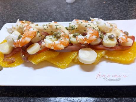 Ensalada de palmitos y gambas Ensalada de palmitos y gambas