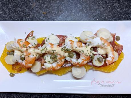 Ensalada de palmitos y gambas Ensalada de palmitos y gambas