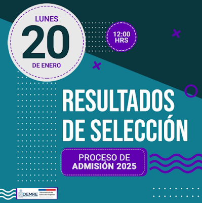 Demre.cl nos recuerda que este lunes 20 de enero al mediodía podrás conocer tus resultados de selección para el Proceso de #Admisión2025.