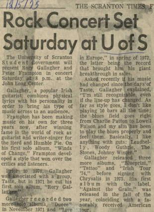 06/12/1975 Rory en la Universidad de Scranton PA (USA).
