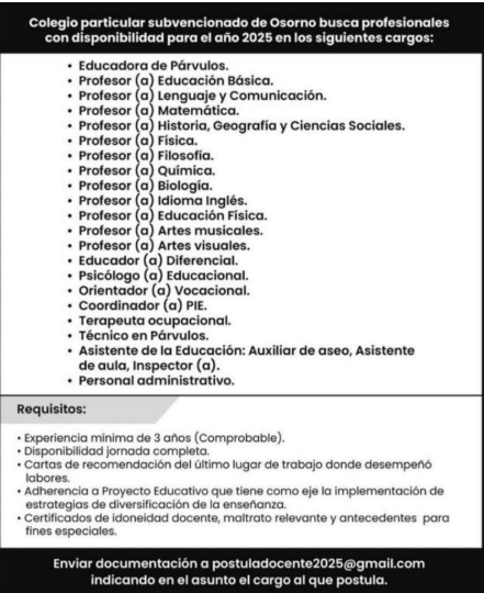 OPORTUNIDADES DE EMPLEOS PARA ORIENTADORES EN CHILE. Semana del 20 al 26-01-2025. #orientacióneducacionalyvocacion OPORTUNIDADES DE EMPLEOS PARA ORIENTADORES EN CHILE. Semana del 20 al 26-01-2025. #orientacióneducacionalyvocacion