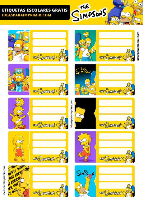 [+10] Etiquetas escolares de LOS SIMPSONS GRATIS para editar e imprimir!