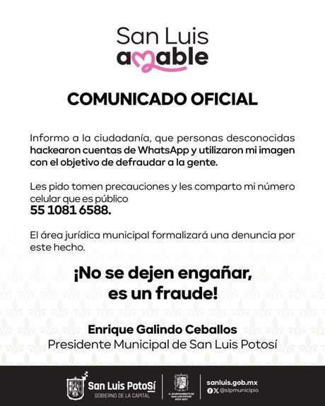 Denuncian uso no autorizado de la imagen de Enrique Galindo en WhatsApp