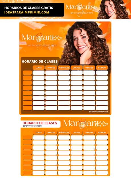 Â¡GRATIS! Horarios de Clases de MARGARITA para imprimir