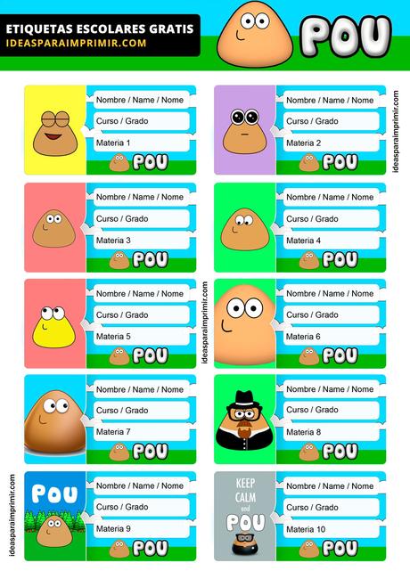 [+10] Etiquetas escolares de POU GRATIS para editar e imprimir!