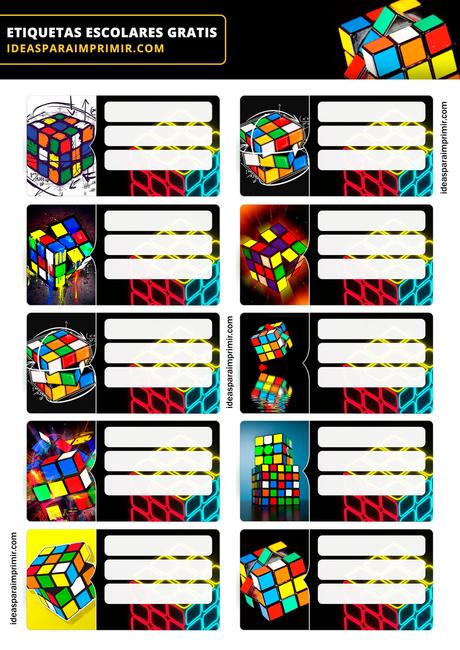 [+10] Etiquetas escolares de CUBO RUBIK GRATIS para editar e imprimir!