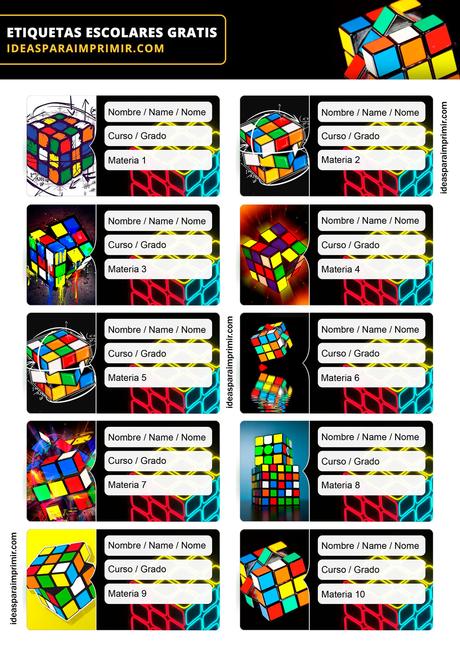 [+10] Etiquetas escolares de CUBO RUBIK GRATIS para editar e imprimir!