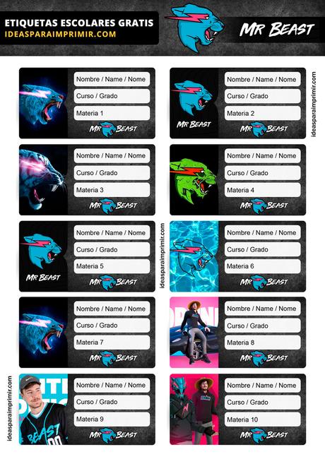 [+10] Etiquetas escolares de MR. BEAST GRATIS para editar e imprimir!