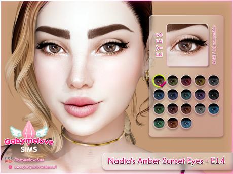 Sims 4 CC | Eye colors: Nadia's Amber Sunset Eyes • E14, contact lenses ‖HQ compatible‖ Gabymelove Sims | The, Los, contenido personalizado, custom content, mod, mods, eyes, ojos, iris, lentillas, ojo, color, colores, ámbar, soleado, atardecer, 14, lentes, contacto, CAS, CUS, create a sim, makeup, make-up, make up, maquillaje, face painting, pintura facial, genética, genetics, HQ, high, quality, HD, natural, brown