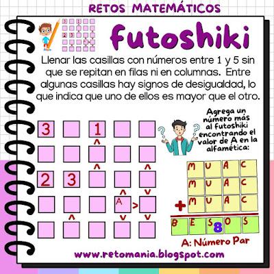 Desafíos matemáticos, Retos matemáticos, Retos mentales, Retos Virales, Retos Visuales, Acertijos, Acertijos Visuales, Sudoku, Sudoku Escolar, Sudoku en el Aula, Futoshiki, Sudoku Desigualdades, Simidoku